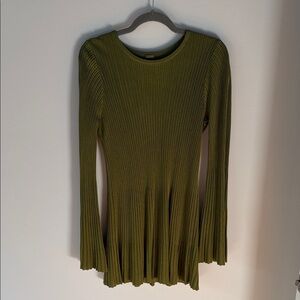 Olive Green Ribbed Long-Sleeve Top